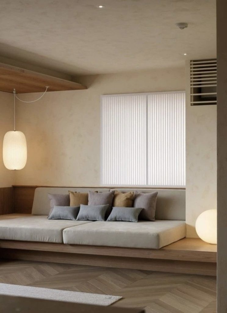 Banquette intégrée dans un intérieur minimaliste contemporain