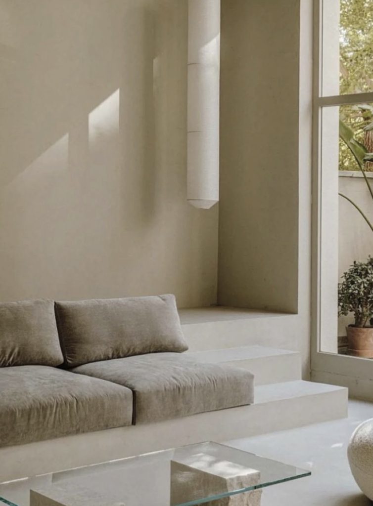 Banquette intégrée dans un intérieur minimaliste contemporain