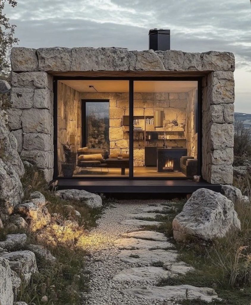 Maison en Corse en pierre avec grande baie vitrée