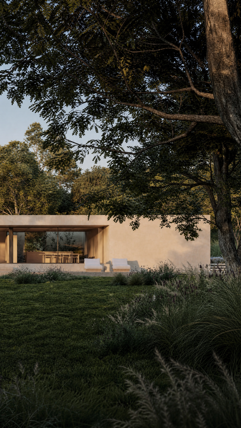 Maison californienne contemporaine ouverte sur un jardin arboré