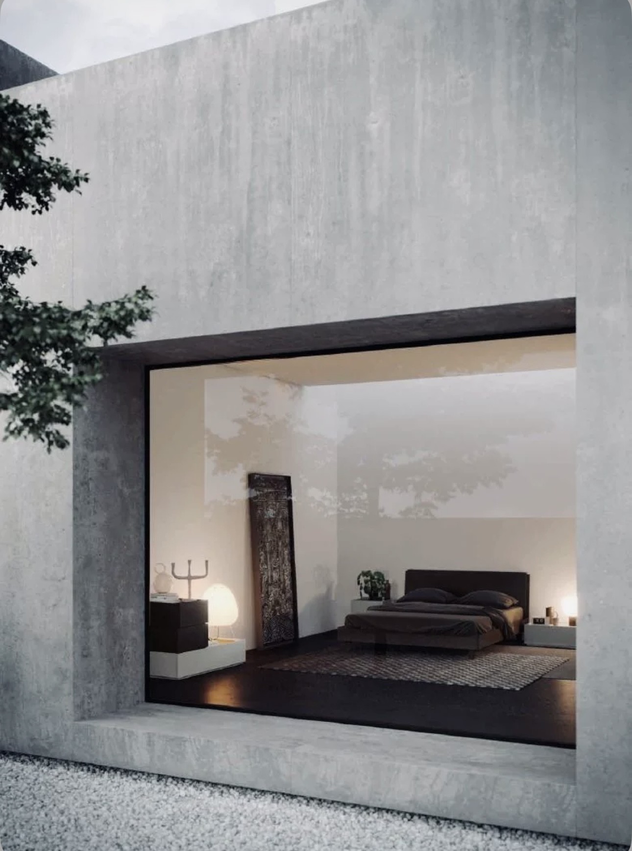 Ouverture vitrée minimaliste en aluminium noir donnant sur un jardin contemporain