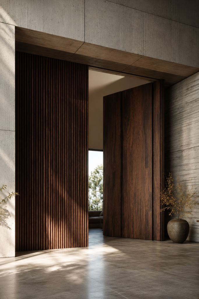 Porte d'entrée contemporaine en bois massif avec design minimaliste